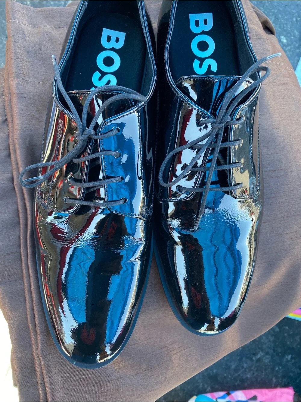 Boss Black Patent Leather Lace-Up Oxfords